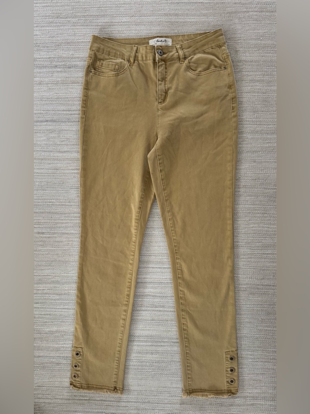 Charlie B McKenzie yellow slim leg stretch jeans pants reg rise raw hem women 10